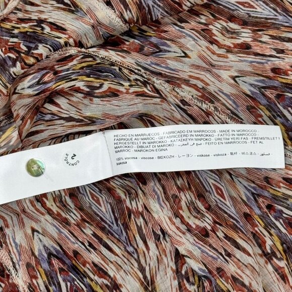Massimo Dutti Boho Chiffon Blouse Sz.M Multi Printed Sheer Maximalist Career - Picture 11 of 15